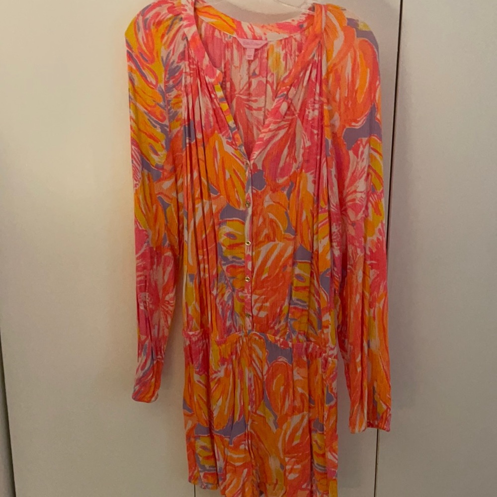 Lilly Pulitzer Vibrant Pink and Orange Leaf Jumpsuit